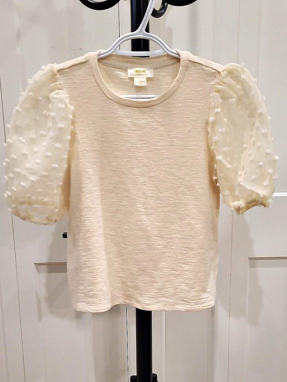 Maeve by Anthropologie Textured Puff Sleeve Top in Cream XXS